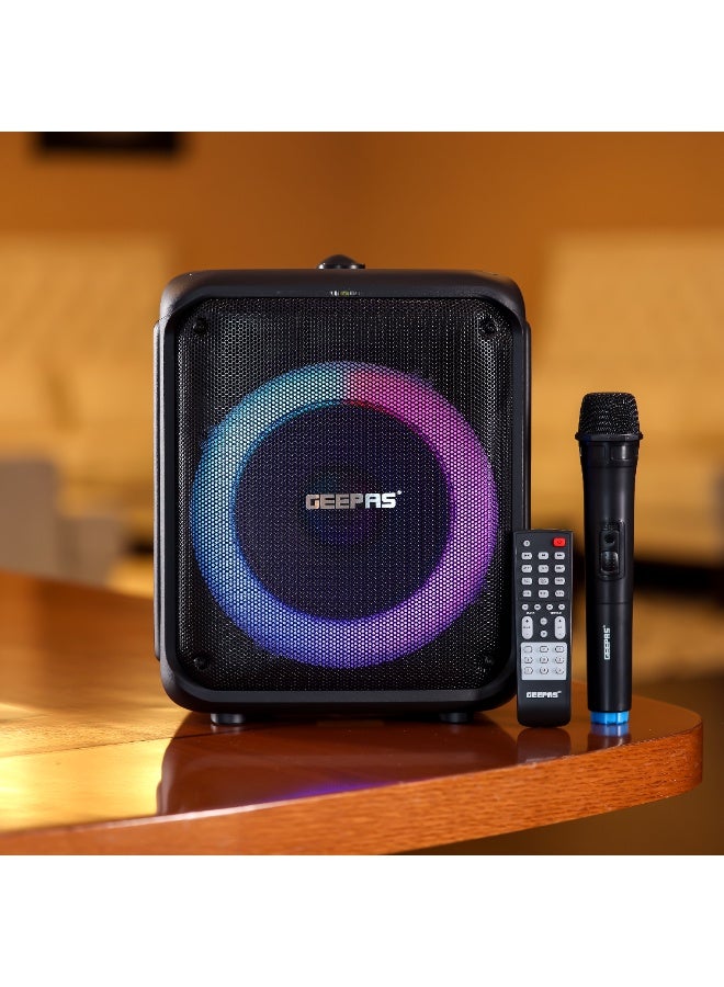 GEEPAS Portable And Rechargeable Party Speaker- GMS11161| Bluetooth, TWS Function and FM Radio| Lightweight and Portable Design, With Color Control LED Light |Multiple Mode Selections and Menu Function| Black, 2 Years Warranty - Image 1